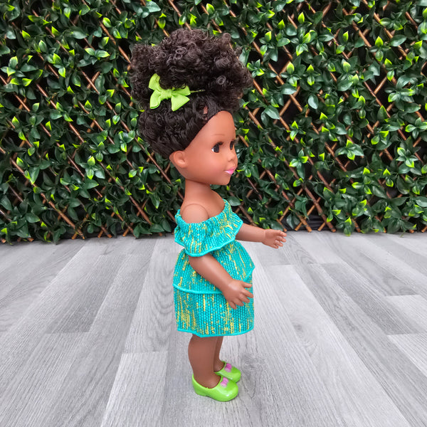 Black Doll - Afro Hair doll - Black Doll in African Print Dress - Zuri