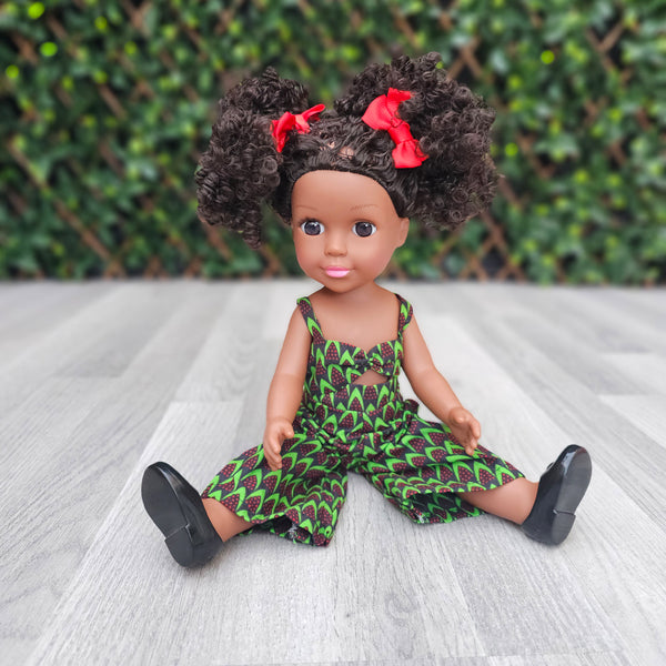 Black Doll - Afro Hair doll - Black Doll in African Print Dress - Zola