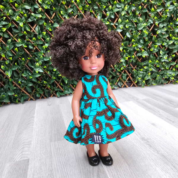 Black Doll - Afro Hair doll - Black Doll in African Print Dress - Nafeesa: