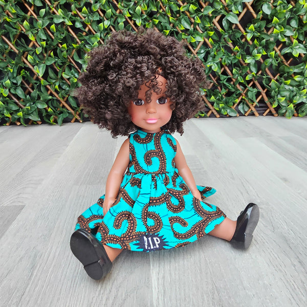 Black Doll - Afro Hair doll - Black Doll in African Print Dress - Nafeesa: