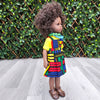 Black Doll - Afro Hair doll - Black Doll in African Print Dress - Abeba