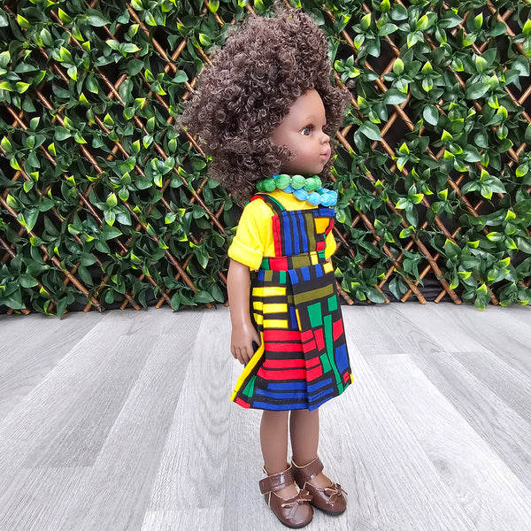 Black Doll - Afro Hair doll - Black Doll in African Print Dress - Abeba