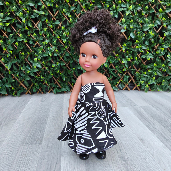 Black Doll - Afro Hair doll - Black Doll in African Print Dress - Ayaan