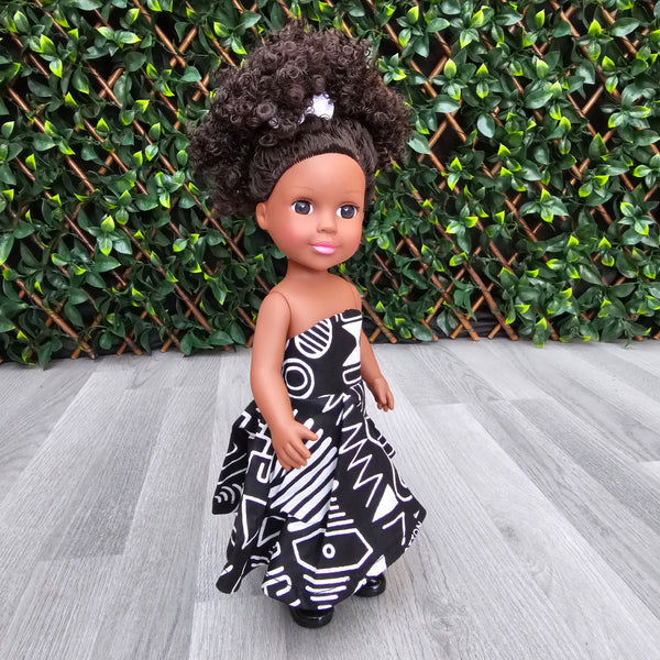 Black Doll - Afro Hair doll - Black Doll in African Print Dress - Ayaan