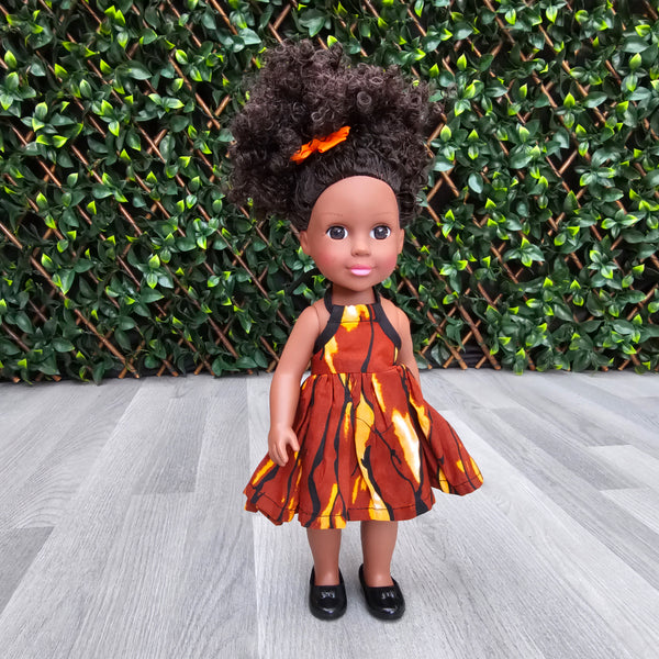 Black Doll - Afro Hair doll - Black Doll in African Print Dress - Cece