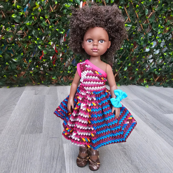 Black Doll - Afro Hair doll - Black Doll in African Print Dress - Ayanna