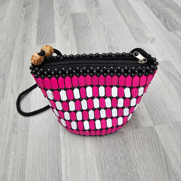 Kenyan Wooden Bead Handbag - Pinkie