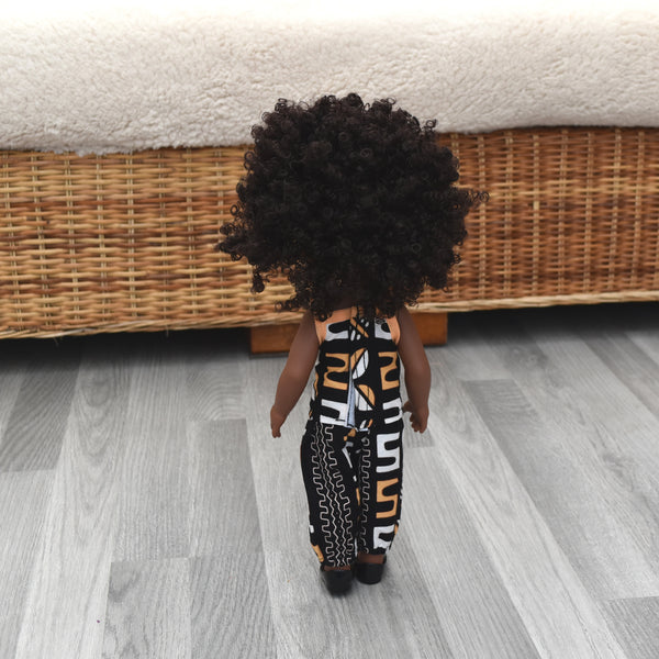 Black Doll in African Print Dress - Black Curly Hair doll - African Doll - Black Baby doll - Mix Race doll