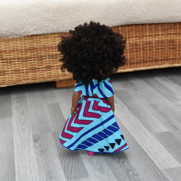 Black Doll in African Print Dress - Black Curly Hair doll - African Doll - Black Baby doll - Mix Race doll