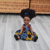 Black Doll in African Print Dress - Black Curly Hair doll - African Doll - Black Baby doll - Mix Race doll