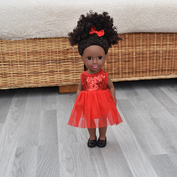 Black Doll in African Print Dress - Black Curly Hair doll - African Doll - Black Baby doll - Mix Race doll