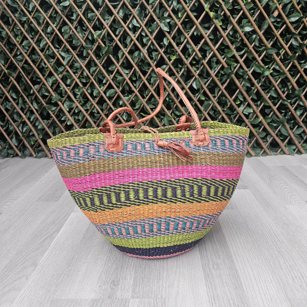 Basket Handbag With Leather Handles 002