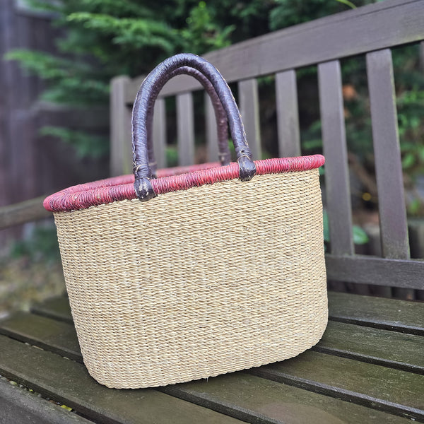 Ghana Straw Basket - Bolga Oval Basket - African Straw Baskets - natural
