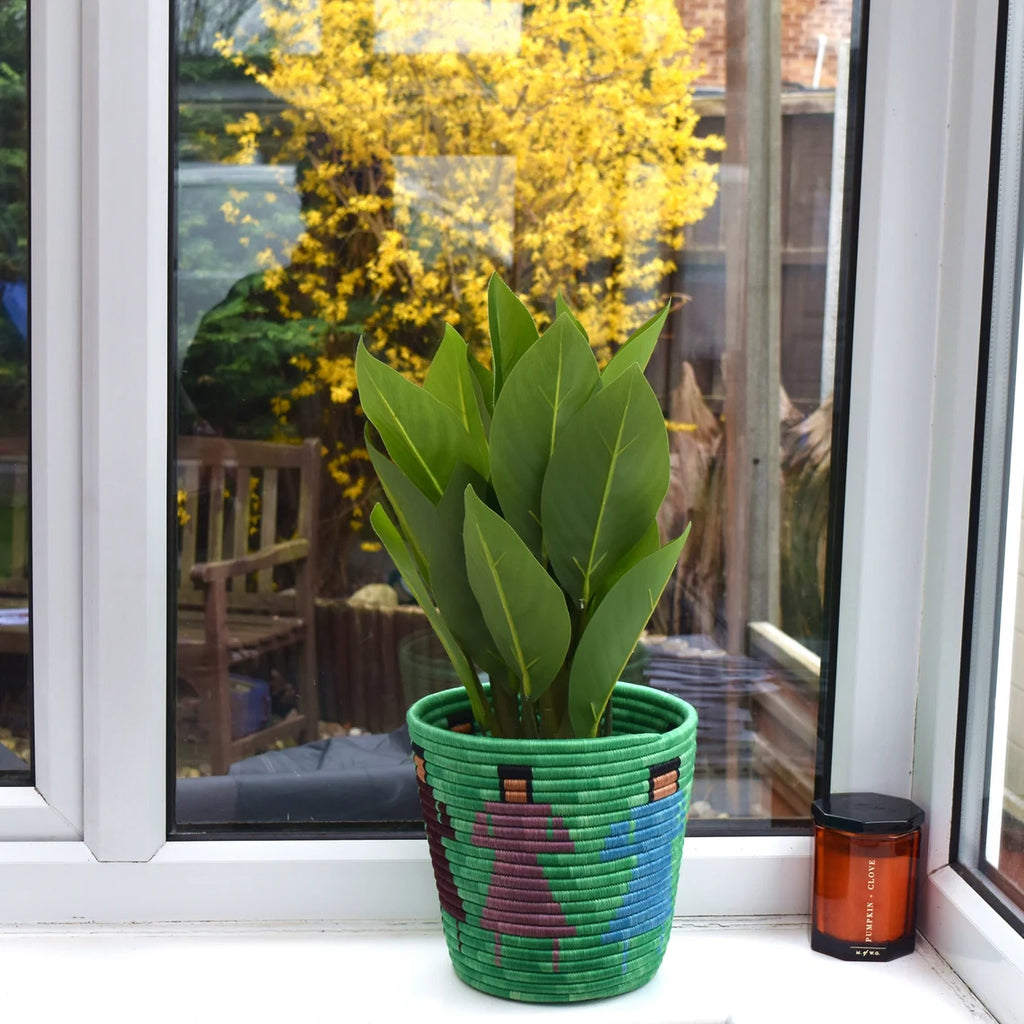 Green Planter Basket / Rwandan Basket / African Storage Plant Basket / Indoor Planter basket / Straw Plant basket