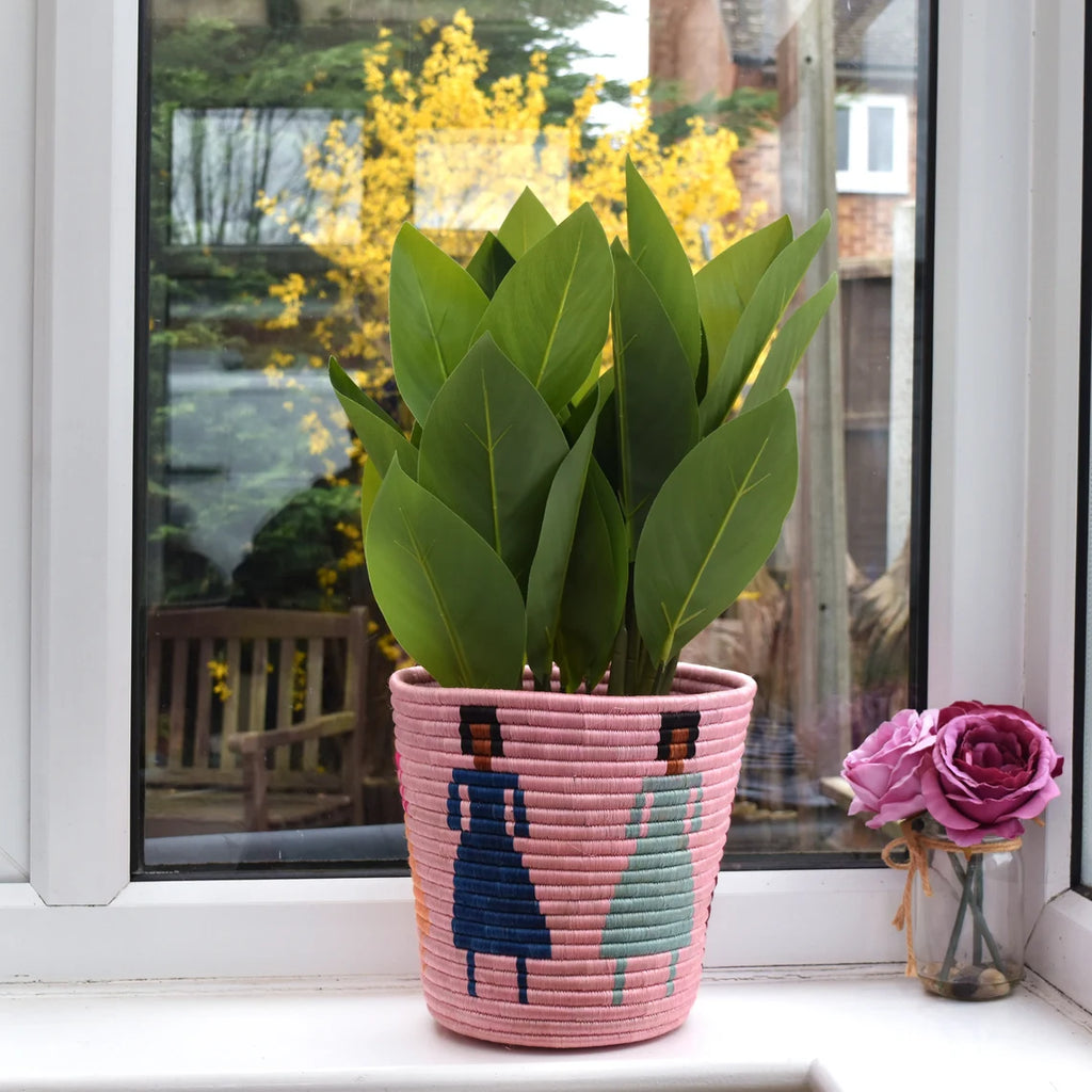 Pink Plant Basket / Rwandan Basket / African Storage Plant Basket / Indoor Planter basket / Straw Planter basket /Sustainable Basket