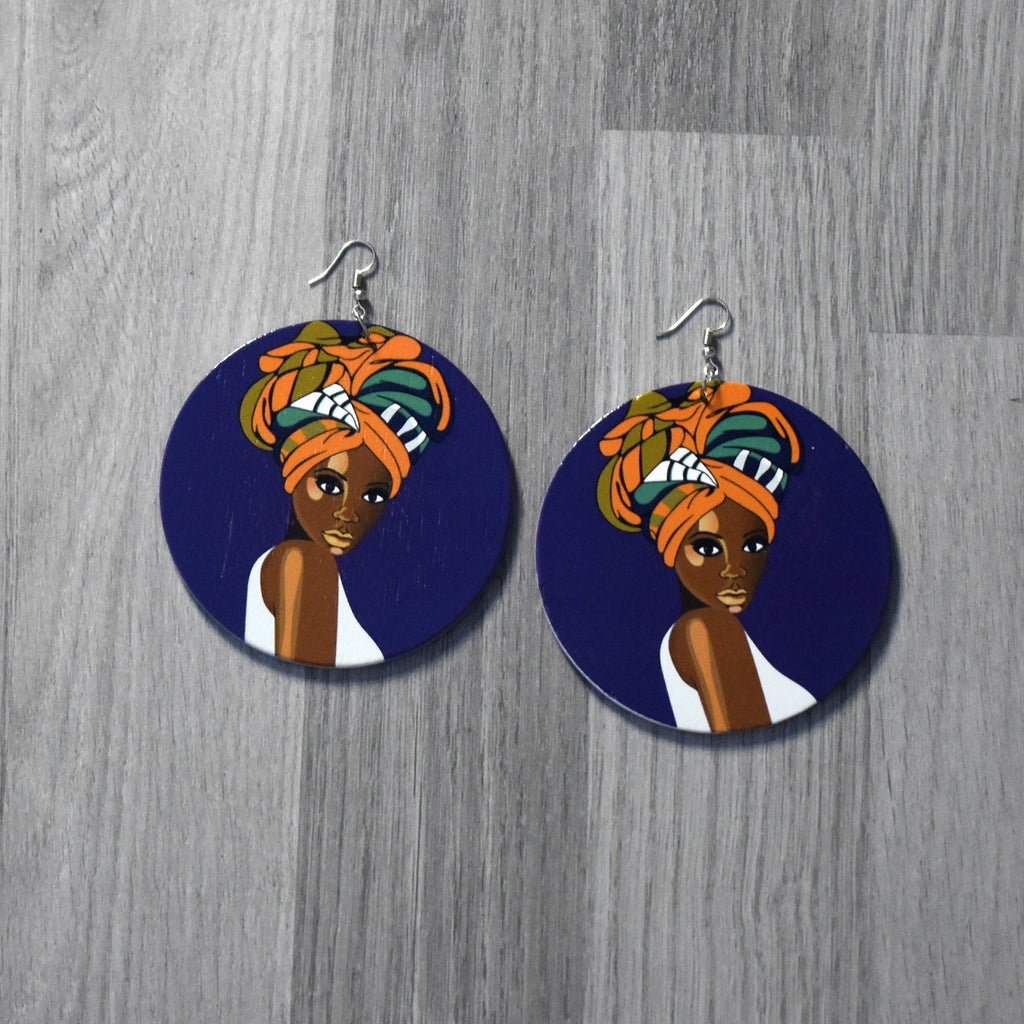 Wooden Afro Woman Earring, earring - Rufina Designs