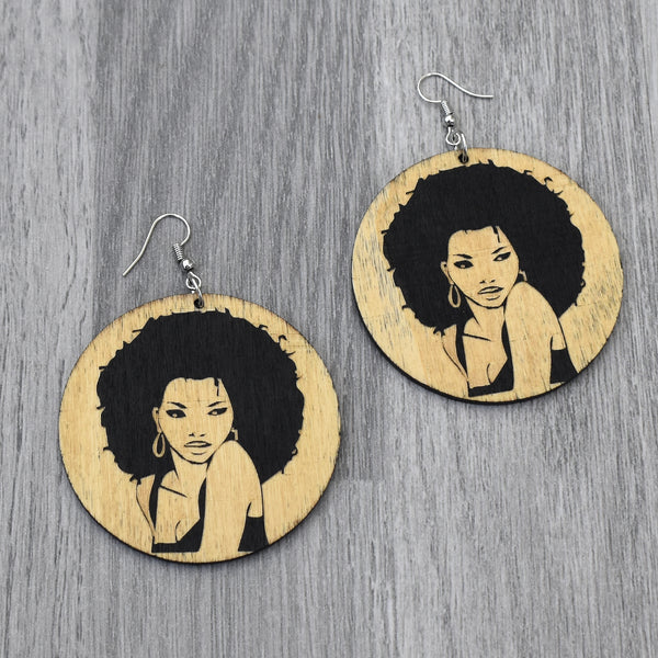 African Woman Wooden Earring, earring - Rufina Designs