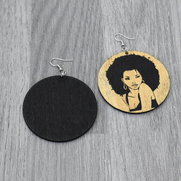 African Woman Wooden Earring, earring - Rufina Designs