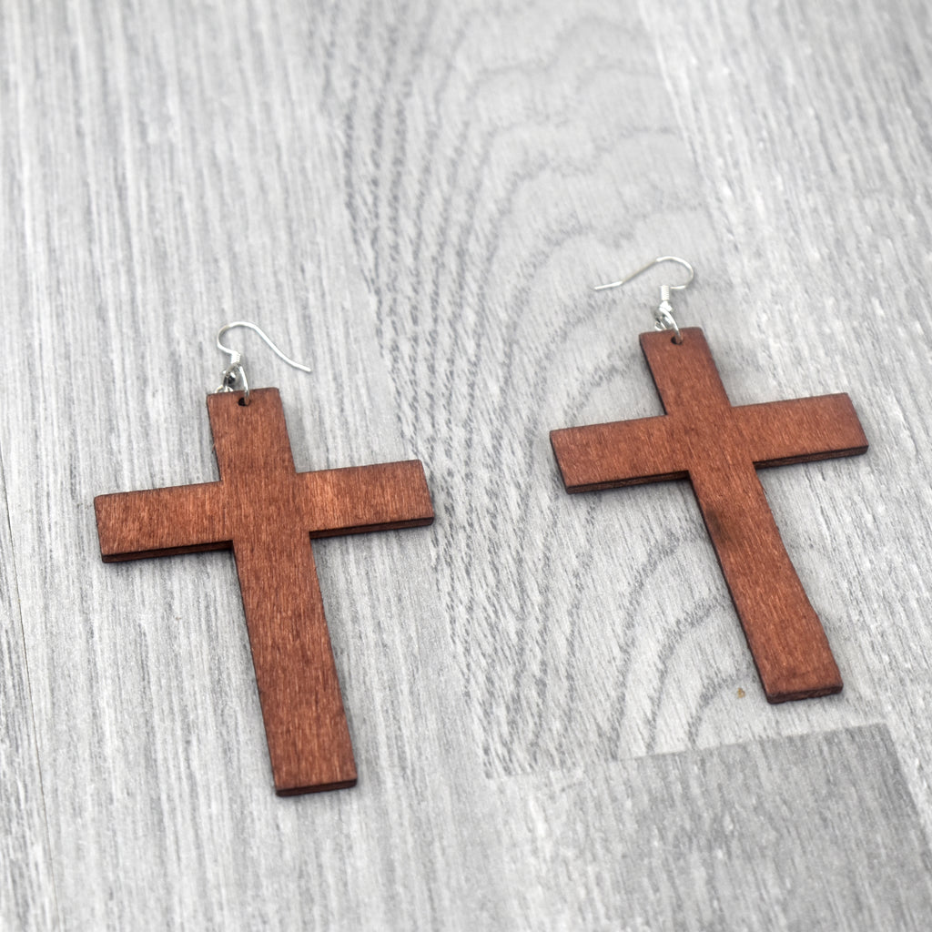 Wooden Cross Earring, earring - Rufina Designs