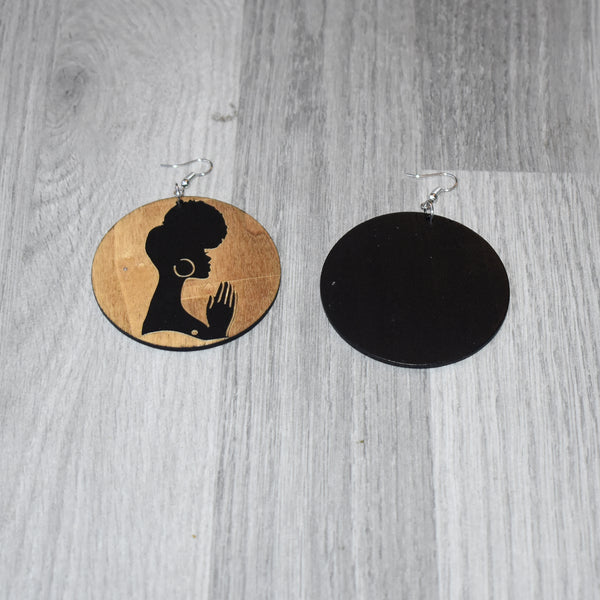 Wooden Afro Woman Earring, earring - Rufina Designs